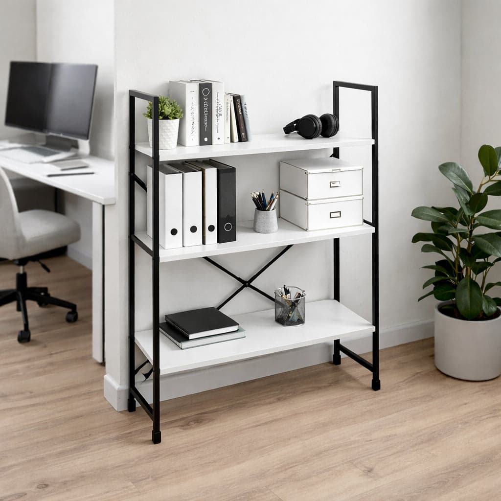 Mobile Scaffale Industrial 3 Ripiani Metallo Nero Legno Mdf Bianco 59x24 H80cm in Librerie Danyx - Casoria, commercioVirtuoso.it
