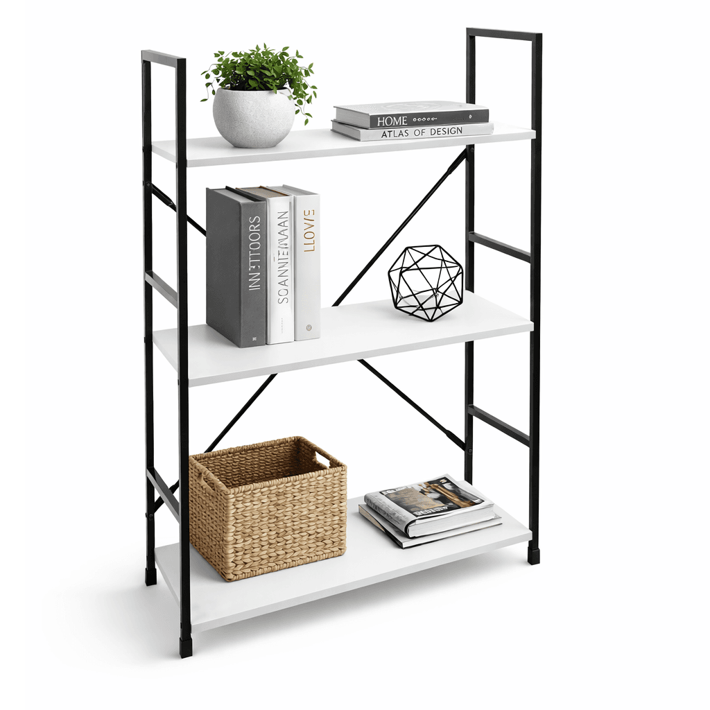Mobile Scaffale Industrial 3 Ripiani Metallo Nero Legno Mdf Bianco 59x24 H80cm in Librerie Danyx - Casoria, commercioVirtuoso.it
