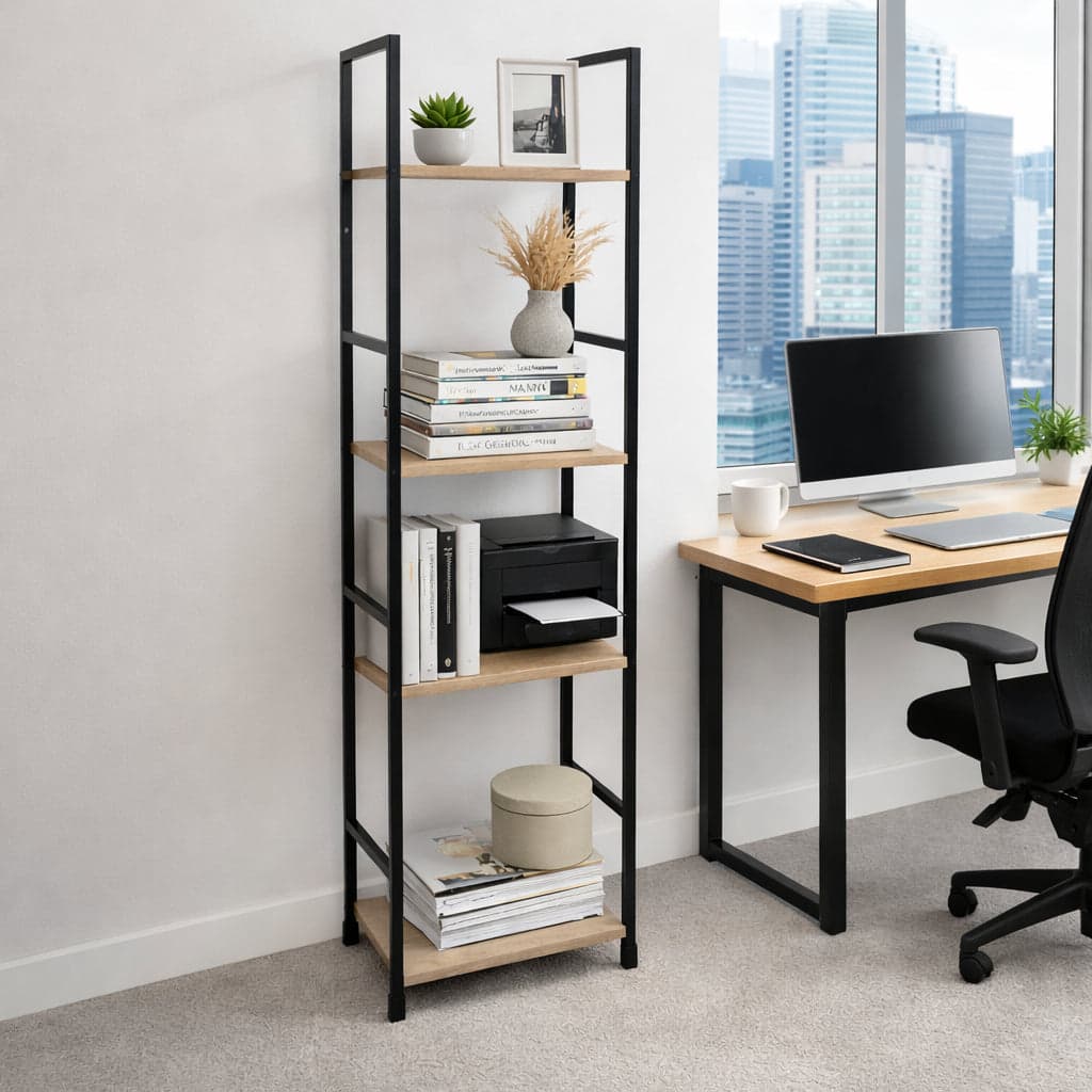 Mobile Scaffale Industrial 4 Ripiani Metallo Nero Legno Mdf Rovere 29x24 H112cm in Librerie Danyx - Casoria, commercioVirtuoso.it
