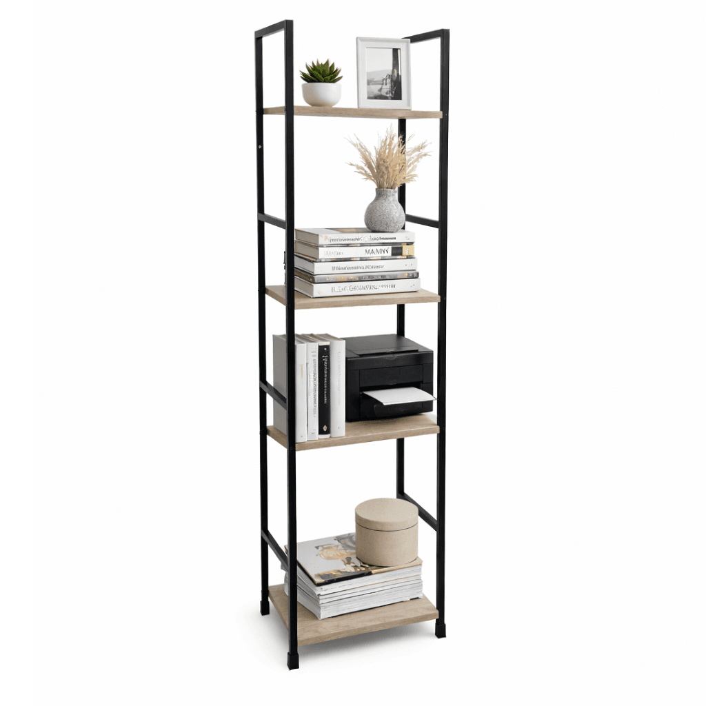 Mobile Scaffale Industrial 4 Ripiani Metallo Nero Legno Mdf Rovere 29x24 H112cm in Librerie Danyx - Casoria, commercioVirtuoso.it