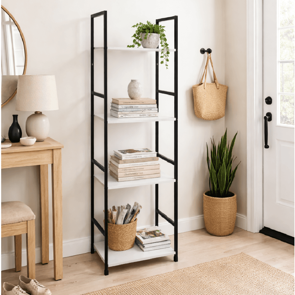 Mobile Scaffale Industrial 4 Ripiani Metallo Nero Legno Mdf Bianco 29x24 H112cm in Librerie Danyx - Casoria, commercioVirtuoso.it
