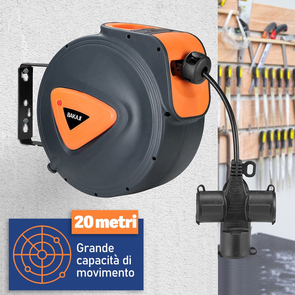 Avvolgicavo Elettrico 20 Metri con Supporto a Muro Rotante 180° e Multipresa 16Amp in Multiprese Danyx - Casoria, commercioVirtuoso.it