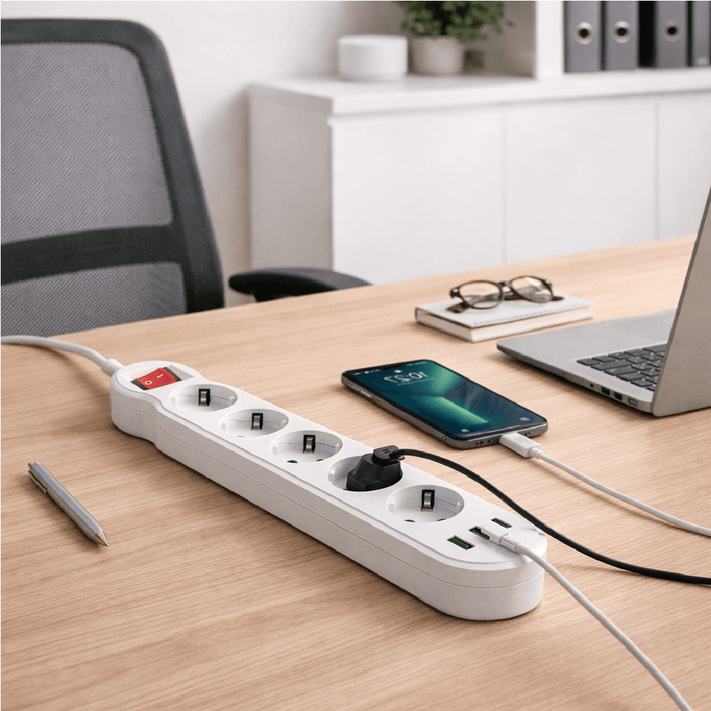 Ciabatta Multifunzione 5 Prese Schuko 3 USB 2500W con Interruttore Protezione IPX0 in Multiprese Danyx - Casoria, commercioVirtuoso.it