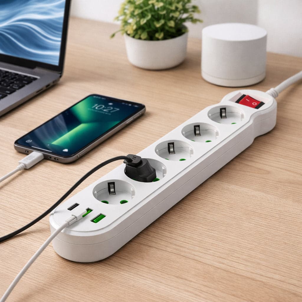 Ciabatta Multifunzione 5 Prese Schuko 3 USB 2500W con Interruttore Protezione IPX0 in Multiprese Danyx - Casoria, commercioVirtuoso.it