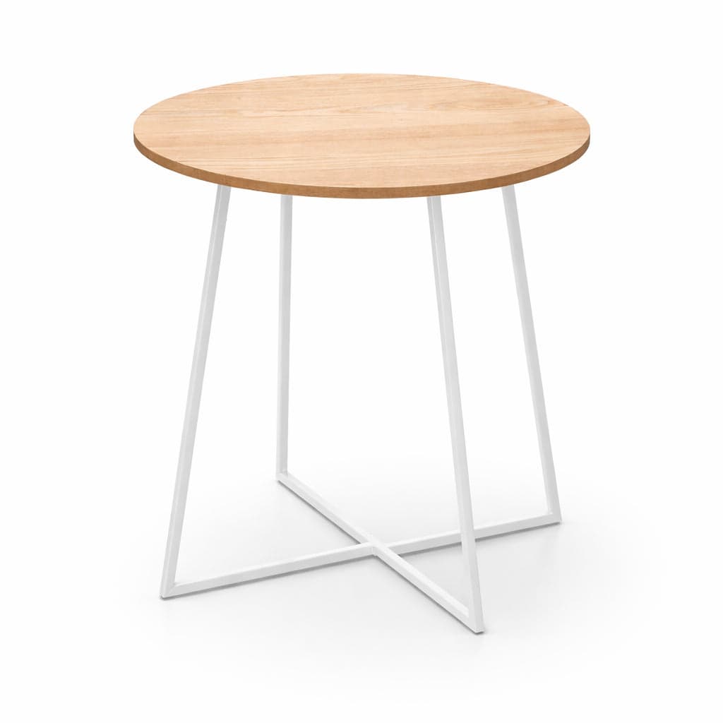 Tavolino da Salotto Tondo 40x40 Moderno Struttura Metallo Bianco Piano in Legno in Tavolini da caffè Danyx - Casoria, commercioVirtuoso.it
