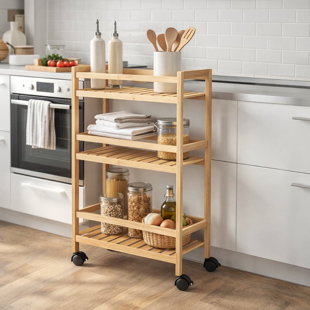 Carrello in Legno Bambù Slim 3 Ripiani con Ruote 45x22 h80 Cucina Bagno Ufficio in Carrelli porta oggetti Danyx - Casoria, commercioVirtuoso.it