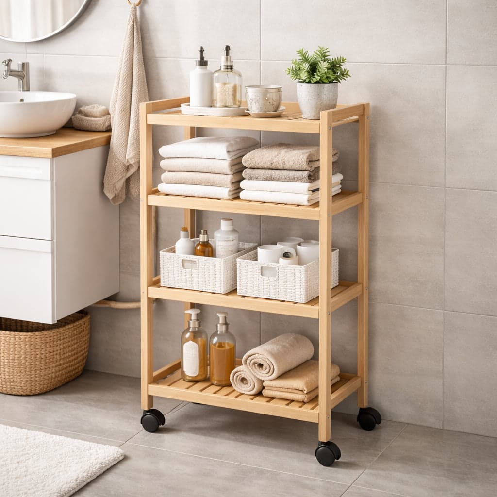 Carrello in Legno Bambù Slim 3 Ripiani con Ruote 45x22 h80 Cucina Bagno Ufficio in Carrelli porta oggetti Danyx - Casoria, commercioVirtuoso.it