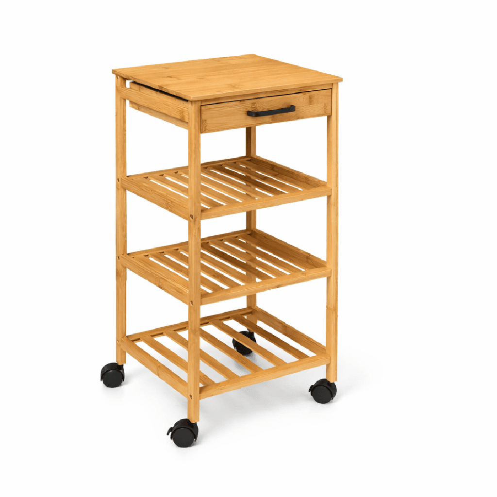 Carrello Cucina in Legno Bambù con Cassetto 3 Ripiani 4 Ruote 360 Design Minimal in Carrelli da portata Danyx - Casoria, commercioVirtuoso.it