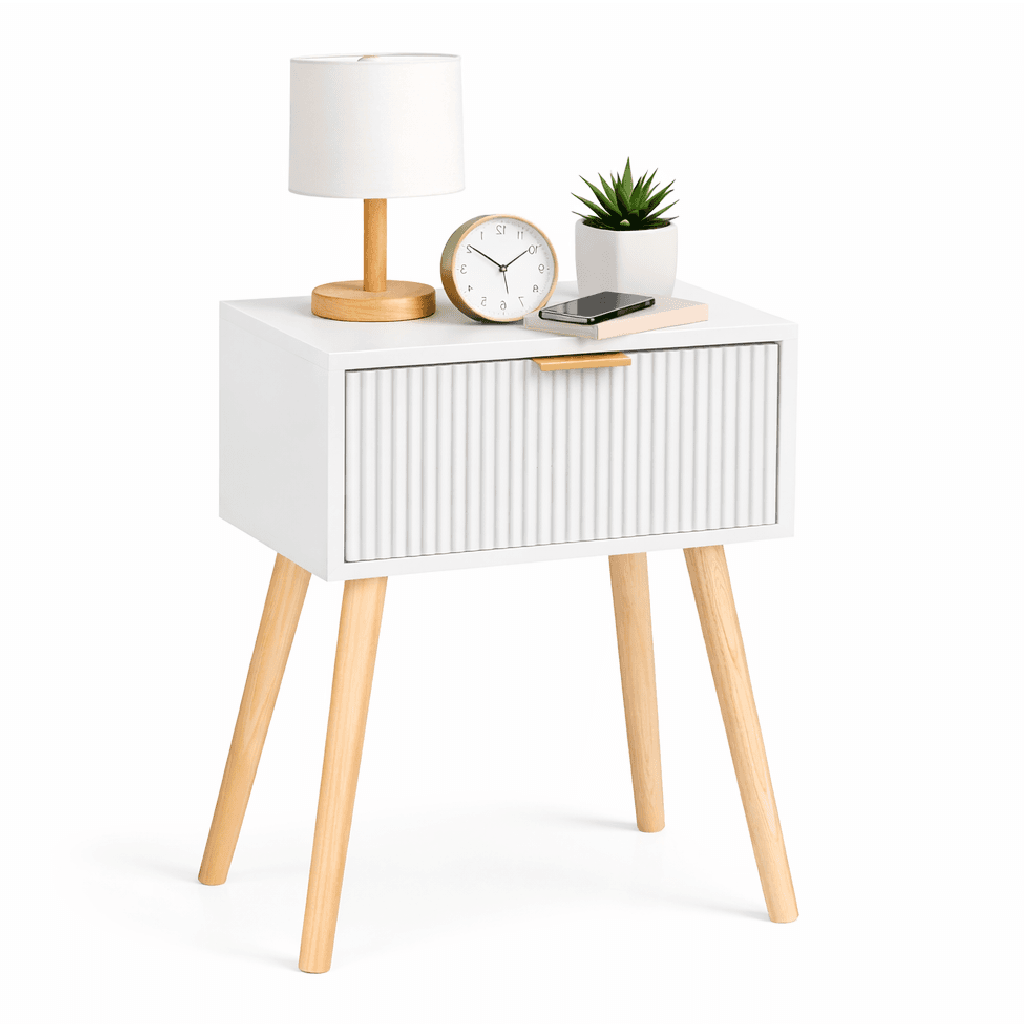 Tavolino Comodino Moderno in Legno 1 Cassetto 36x24 H52 cm Colore Bianco