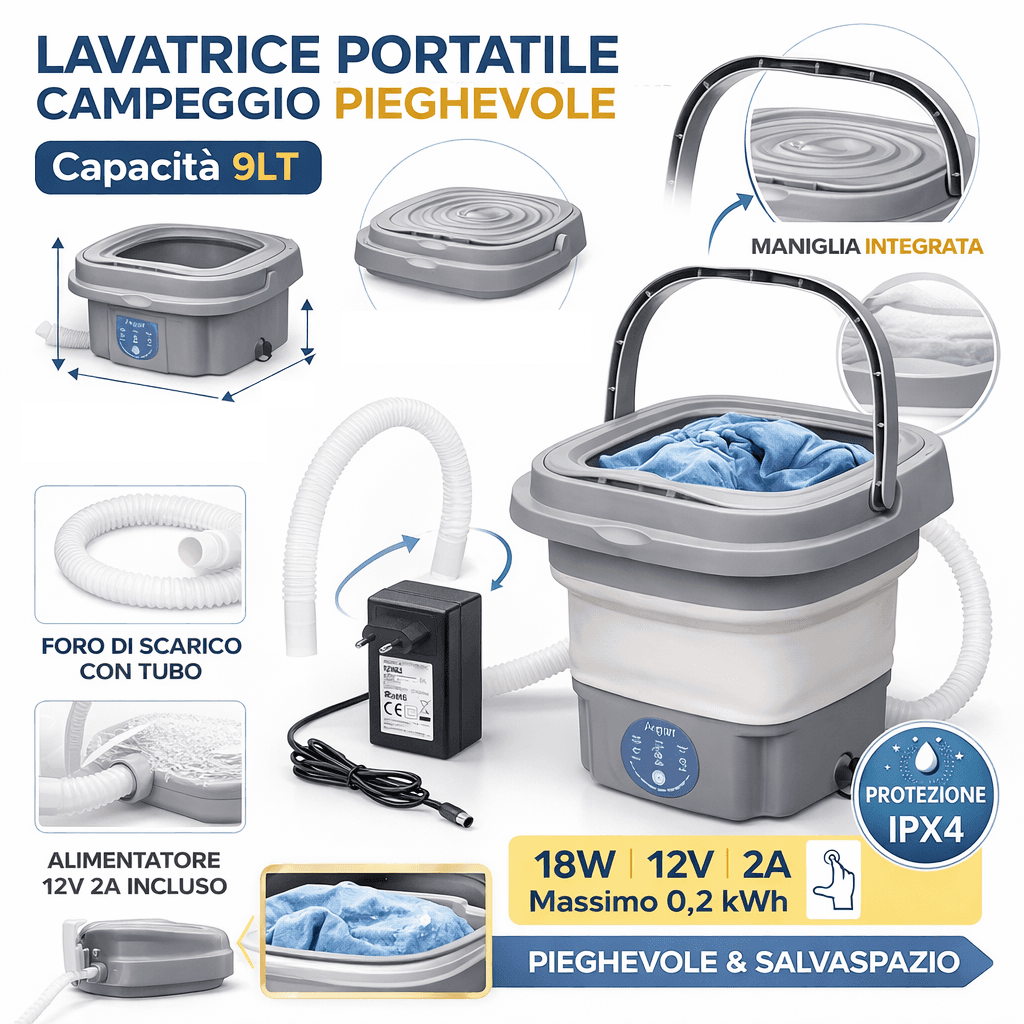 Lavatrice Portatile Campeggio Pieghevole 9LT 18W 12v Salvaspazio Facile da usare in  Danyx - Casoria, commercioVirtuoso.it