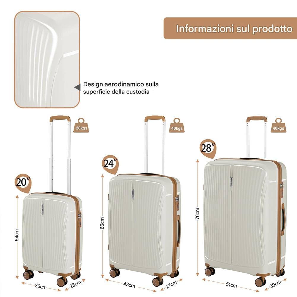 Set 3 Valigie Rigide ABS 90 59 38 Litri con Ruote Easy Roll e Lucchetto Bianco in Set di valigie Danyx - Casoria, commercioVirtuoso.it