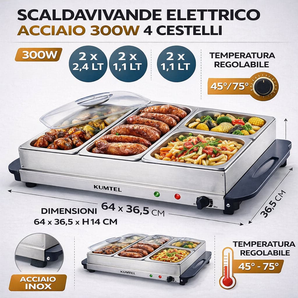 Scaldavivande Elettrico Acciaio 300W 4 Cestelli Professionale Temperatura Regolabile in Vassoi scaldavivande Danyx - Casoria, commercioVirtuoso.it