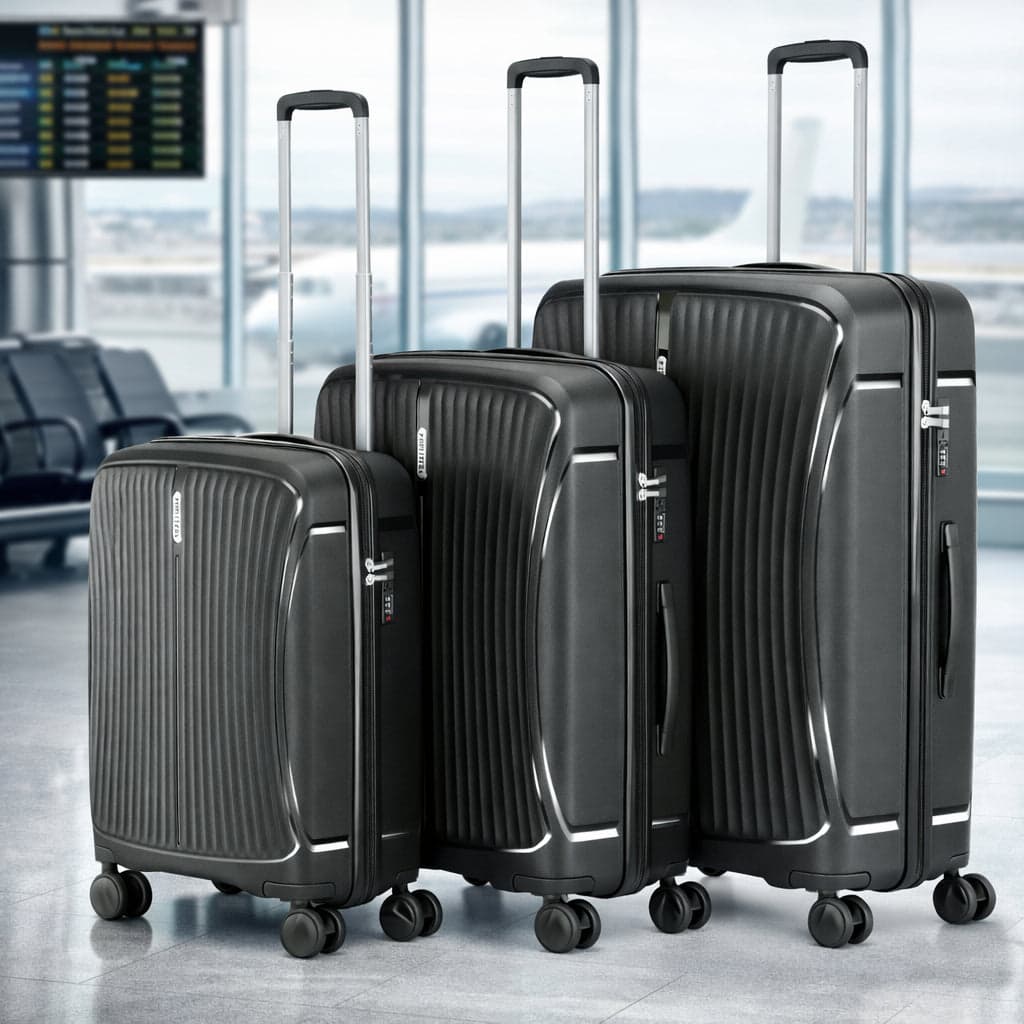 Set 3 Valigie Rigide ABS 90 59 38 Litri con Ruote Easy Roll e Lucchetto Nero in Bagaglio a mano Danyx - Casoria, commercioVirtuoso.it