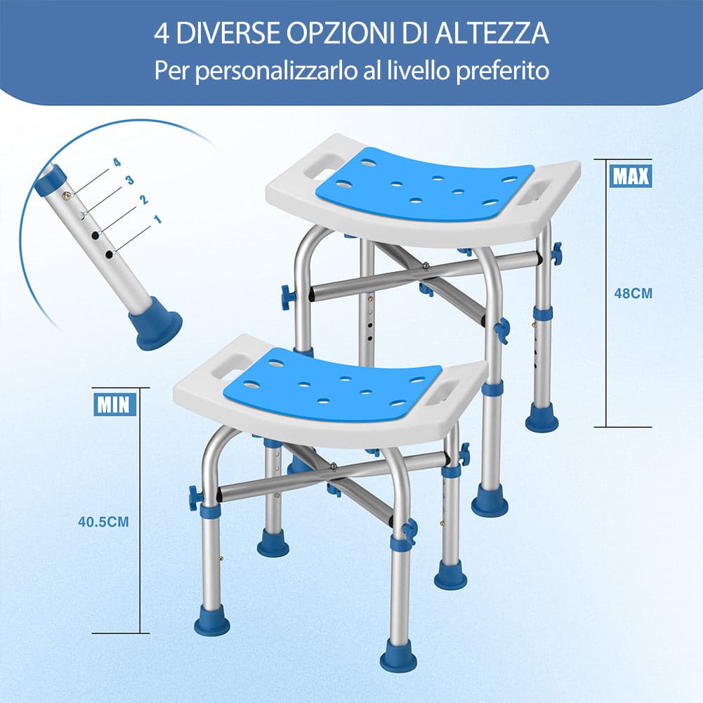 Sgabello Doccia Alluminio Antiscivolo Regolabile per Anziani e Disabili 150 kg in Sgabelli per doccia e bagno Danyx - Casoria, commercioVirtuoso.it