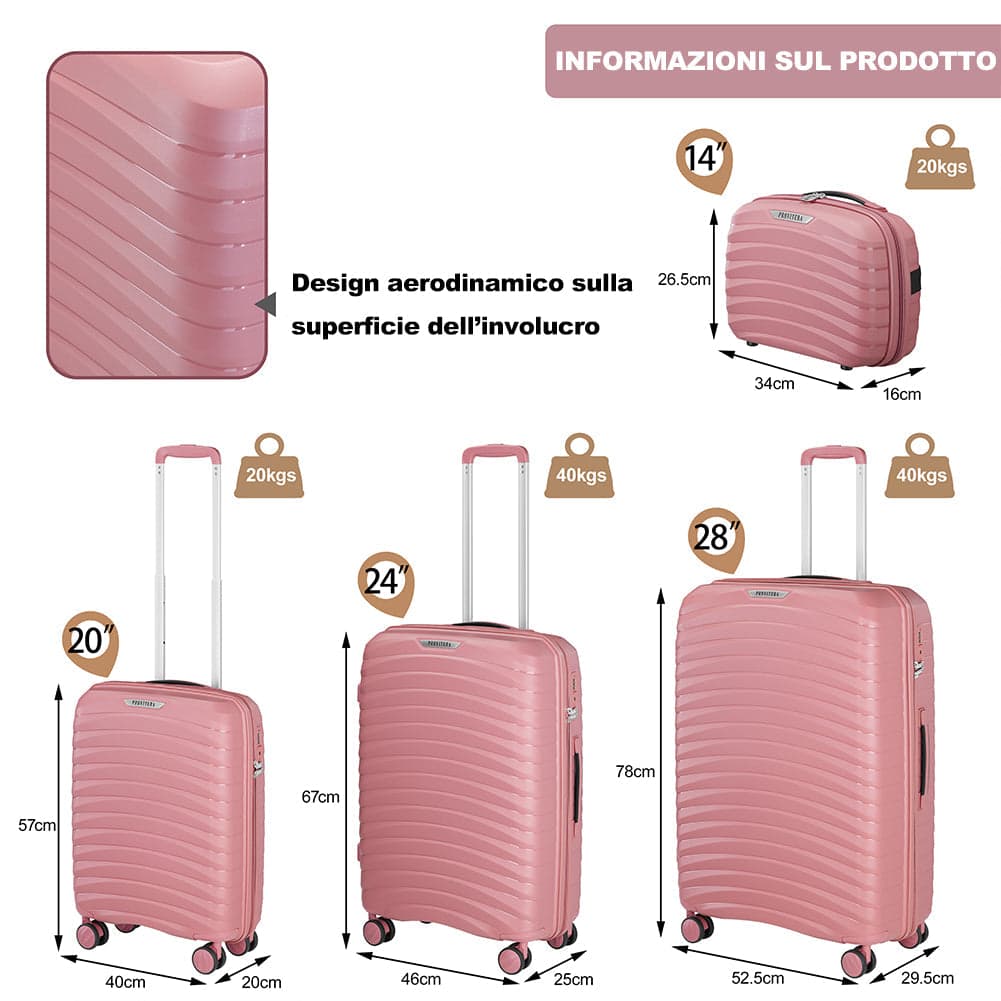 Set 4 Valigie Rigide Abs e PP con Beauty Case, Trolley 4 Ruote, Lucchetto Rosa in Set di valigie Danyx - Casoria, commercioVirtuoso.it