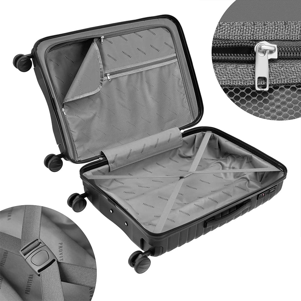 Set 4 Valigie Rigide Abs e PP con Beauty Case, Trolley 4 Ruote, Lucchetto Nero in Set di valigie Danyx - Casoria, commercioVirtuoso.it