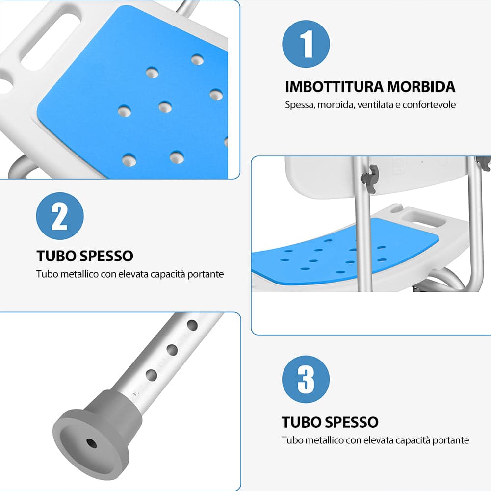 Sedia Sgabello da Doccia con Schienale Regolabile Anziani Disabili max 130 kg in Sgabelli per doccia e bagno Danyx - Casoria, commercioVirtuoso.it