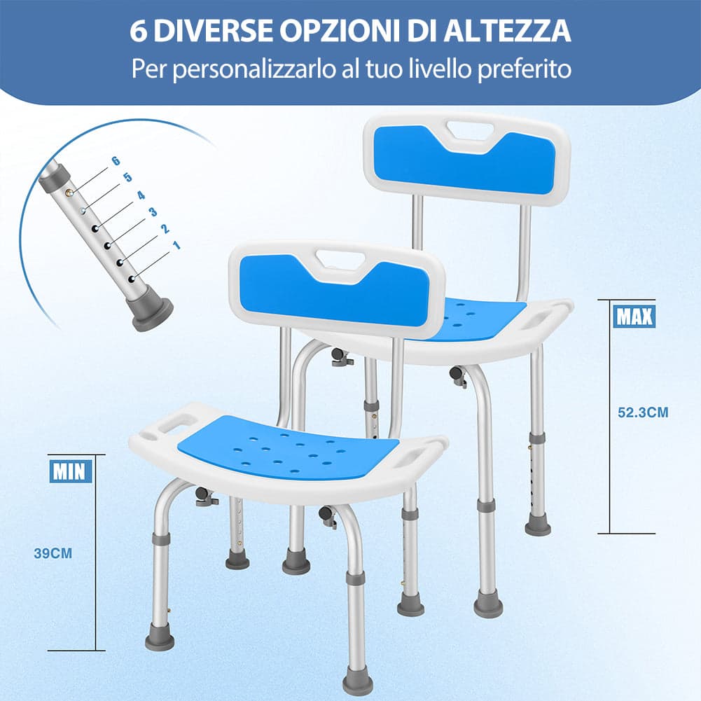 Sedia Sgabello da Doccia con Schienale Regolabile Anziani Disabili max 130 kg in Sgabelli per doccia e bagno Danyx - Casoria, commercioVirtuoso.it