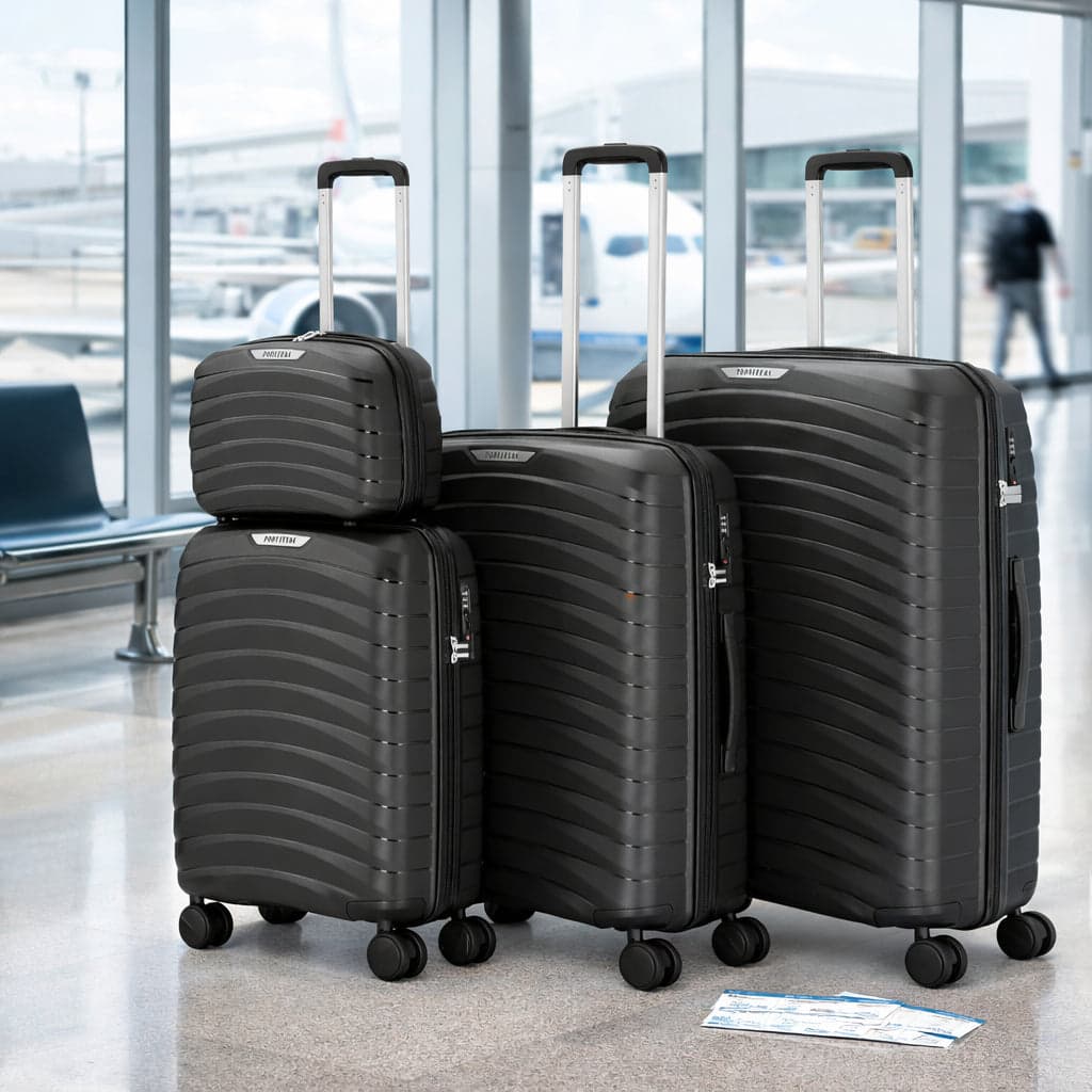 Set 4 Valigie Rigide Abs e PP con Beauty Case, Trolley 4 Ruote, Lucchetto Nero in Set di valigie Danyx - Casoria, commercioVirtuoso.it