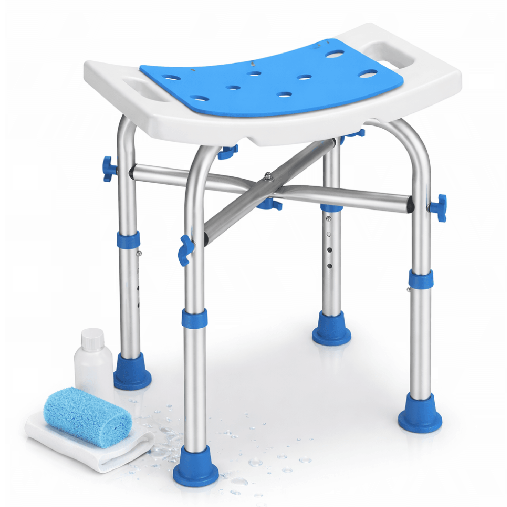 Sgabello Doccia Alluminio Antiscivolo Regolabile per Anziani e Disabili 150 kg