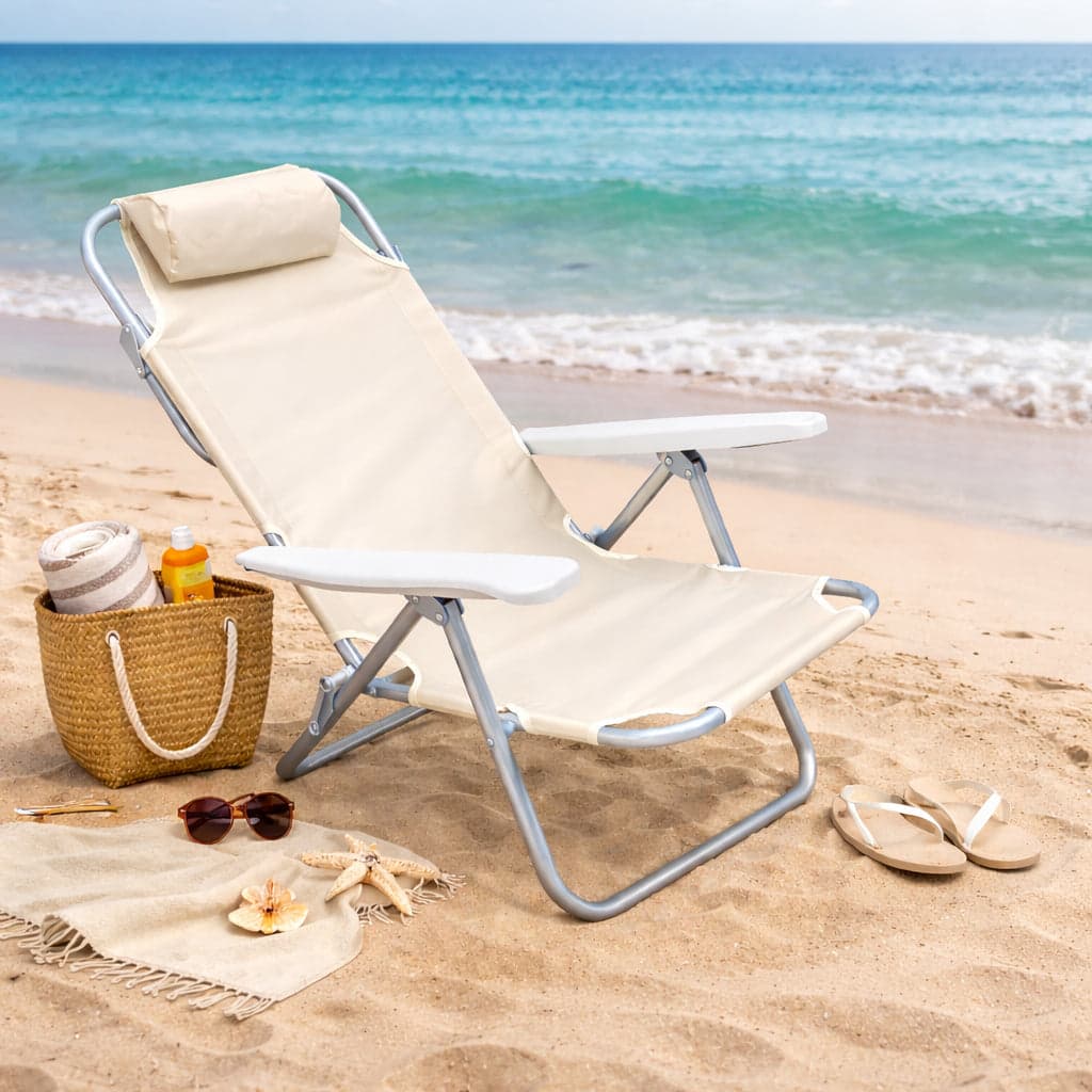 Sedia Spiaggina Prendisole Pieghevole Reclinabile 5 Posizioni Crema Mare Spaggia in Lettini Danyx - Casoria, commercioVirtuoso.it