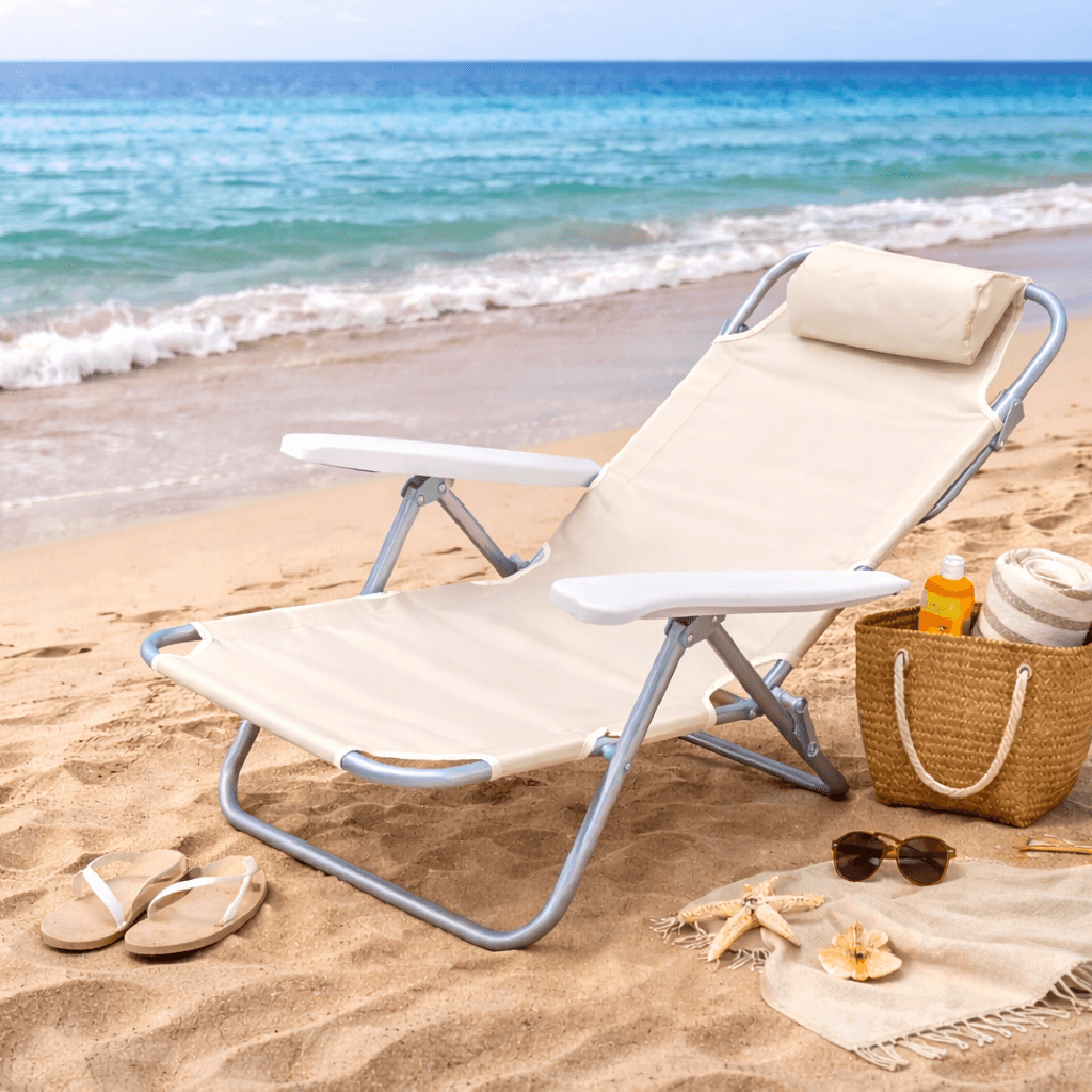 Sedia Spiaggina Prendisole Pieghevole Reclinabile 5 Posizioni Crema Mare Spaggia in Lettini Danyx - Casoria, commercioVirtuoso.it