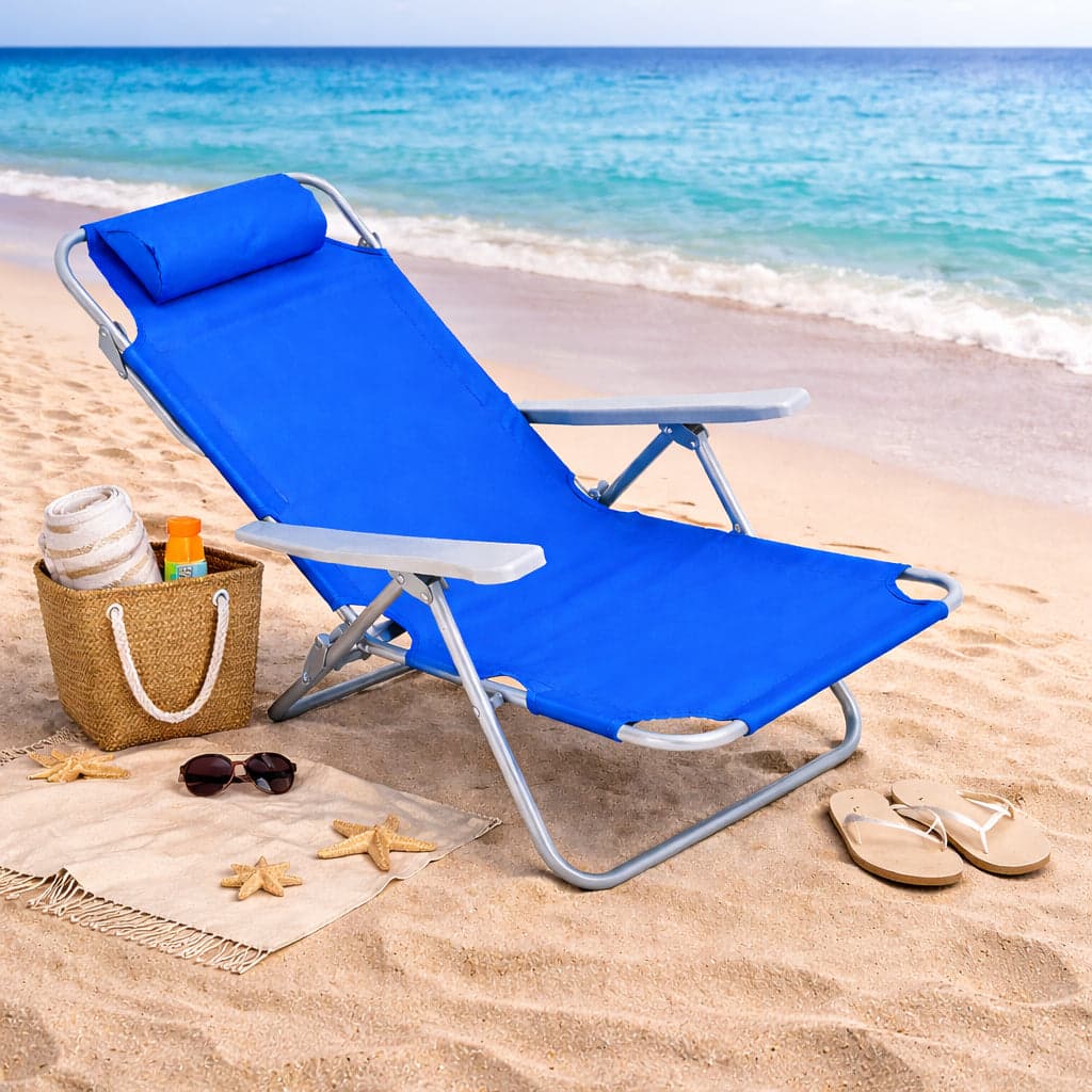 Sedia Spiaggina Prendisole Pieghevole Reclinabile 5 Posizioni Blu Mare Spaggia in Lettini Danyx - Casoria, commercioVirtuoso.it