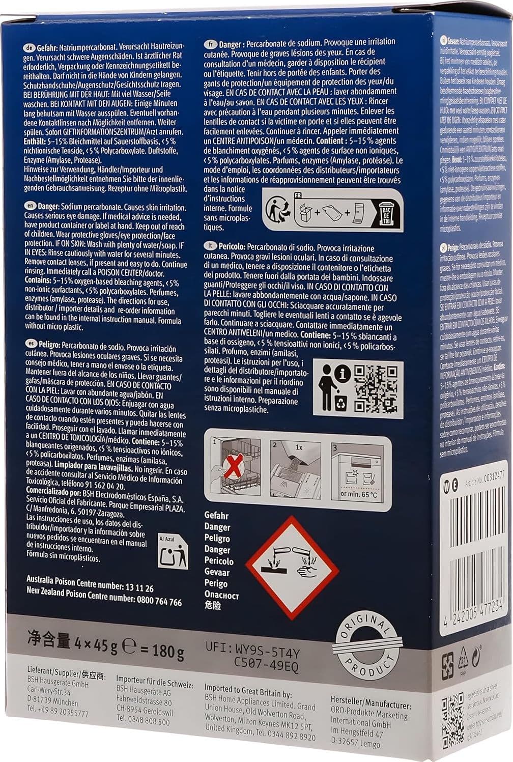 Detergente per lavastoviglie Bosch in bustine 4x45g r 00312477 in prodotto EuroStore07 - Alatri, commercioVirtuoso.it