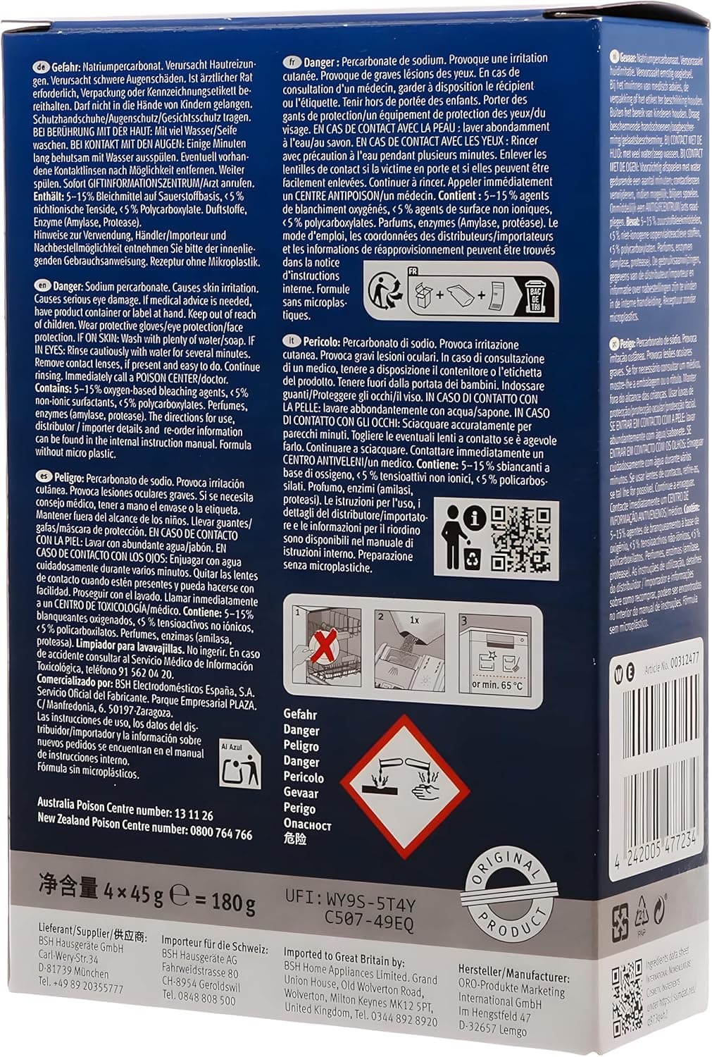 Detergente per lavastoviglie Bosch in bustine 4x45g r 00312477 in prodotto EuroStore07 - Alatri, commercioVirtuoso.it
