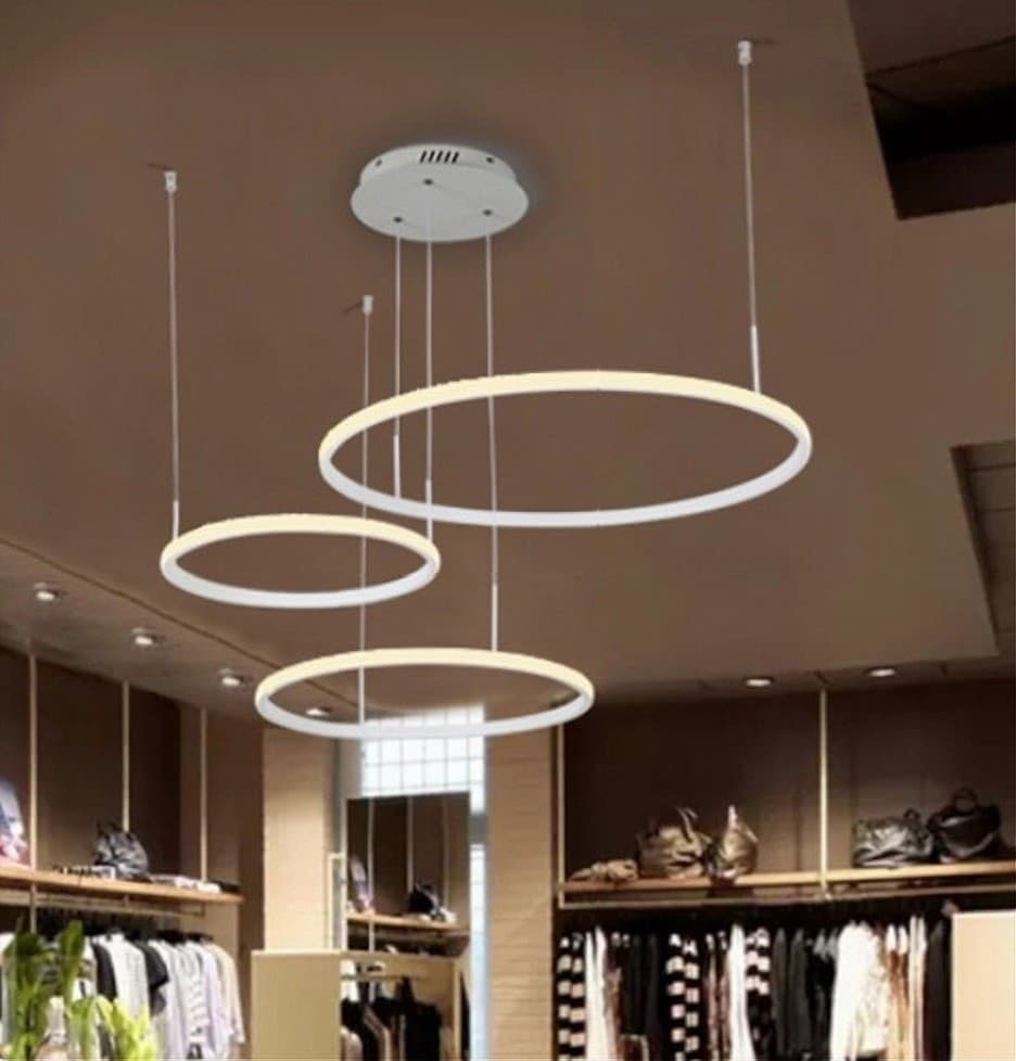 LAMPADARIO LED A SOSPENSIONE 3 ANELLI ASIMMETRICI 55W LUCE 3000K 4000K 6500K A65 in Lampade a sospensione Trade Shop italia - Napoli, commercioVirtuoso.it