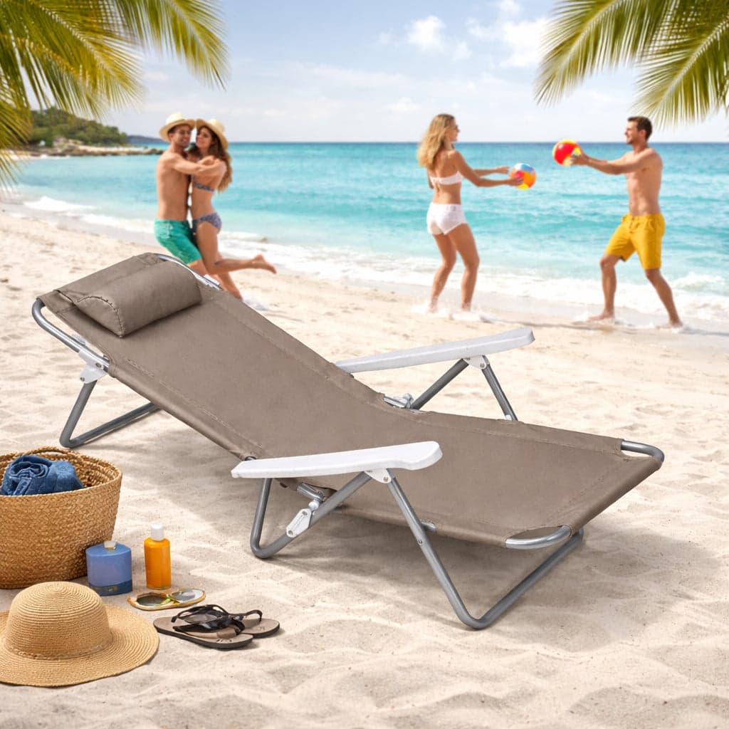Sedia Spiaggina Prendisole Pieghevole Reclinabile 5 Posizioni Tortora Mare Spaggia in Lettini Danyx - Casoria, commercioVirtuoso.it