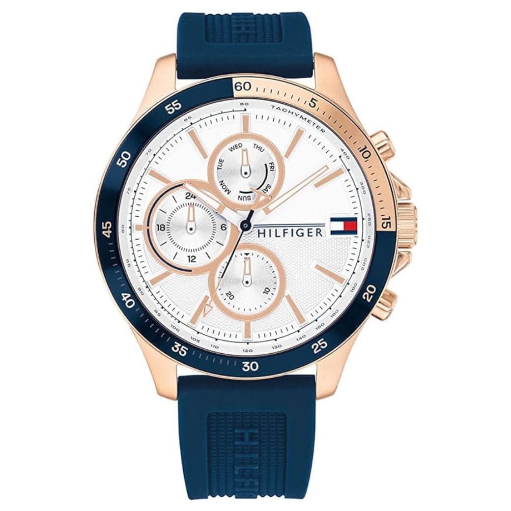 Tommy Hilfiger Orologio Analogico Multifunzione al Quarzo da Uomo con Cinturino in Silicone Blu - 1791778