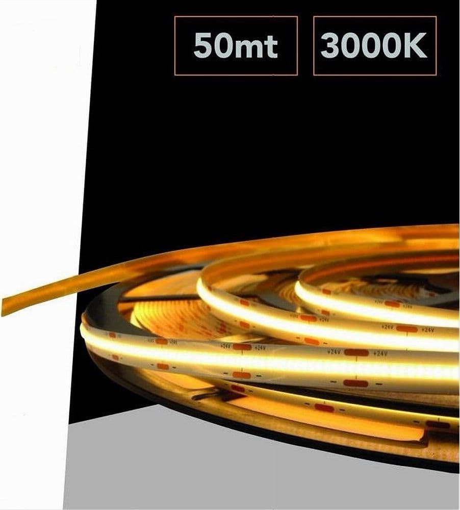 STRISCIA LED COB STRIP BOBINA 50MT 24VOLT LED SMD LUCE 4000K 6500K 3000K COB-50M in Nastri LED Trade Shop italia - Napoli, commercioVirtuoso.it