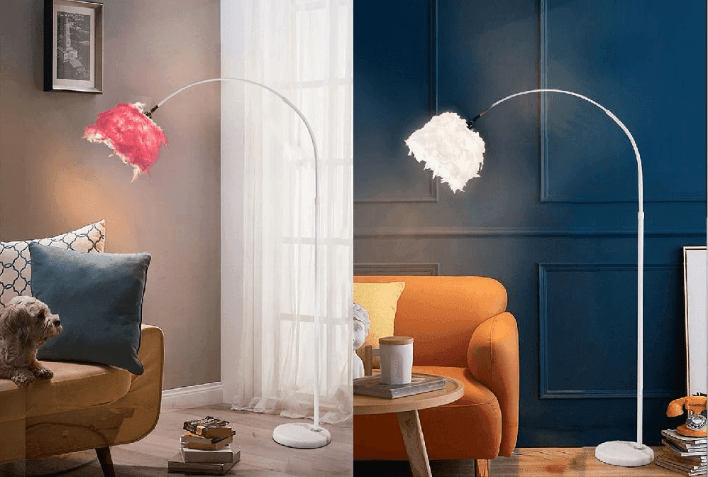 LAMPADA DA TERRA IN METALLO PIUMA ATTACCO E27 MAX.60W 185X110 CM BIANCO ROSA D26 in Lampade da terra Trade Shop italia - Napoli, commercioVirtuoso.it