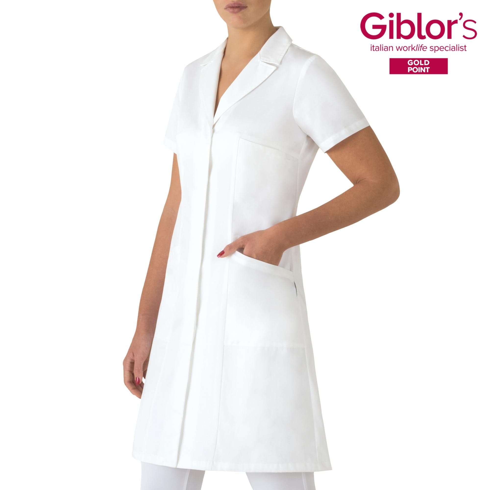 Camice Donna Marta Bianco Camice Farmacista Camice Manica Corta Donna Facile Stiro in Camici da laboratorio Dresswork - Como, commercioVirtuoso.it