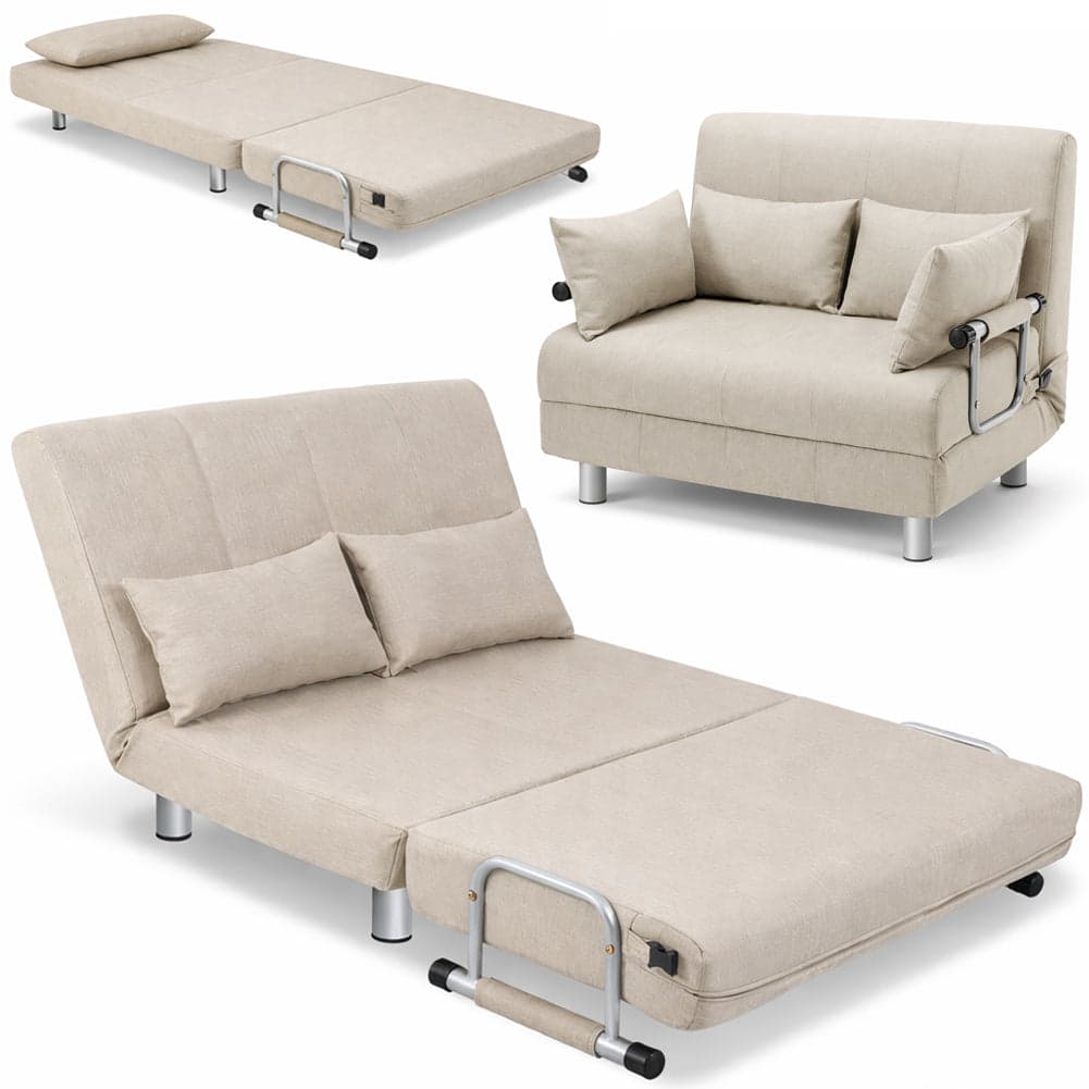 Divano Poltrona Letto 2 Posti Schienale Reclinabile in Metallo e Tessuto Salvaspazio Crema in Divani Danyx - Casoria, commercioVirtuoso.it