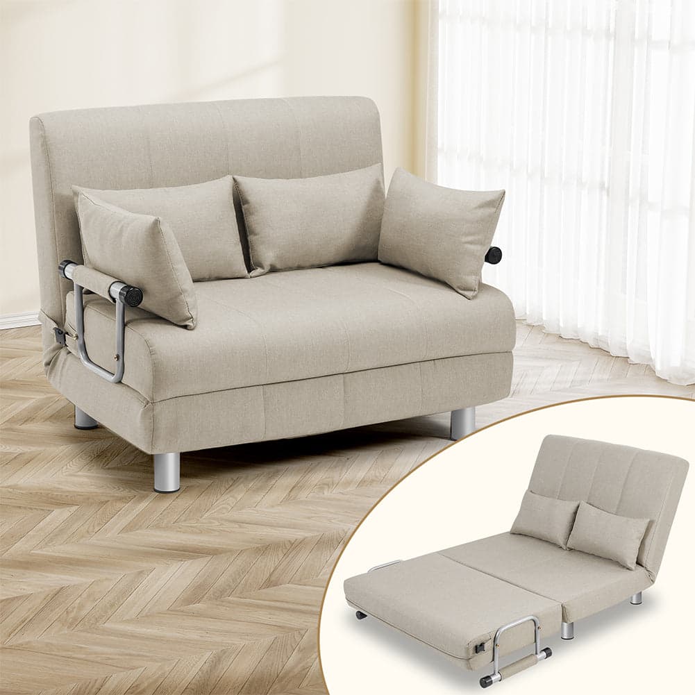 Divano Poltrona Letto 2 Posti Schienale Reclinabile in Metallo e Tessuto Salvaspazio Crema in Divani Danyx - Casoria, commercioVirtuoso.it
