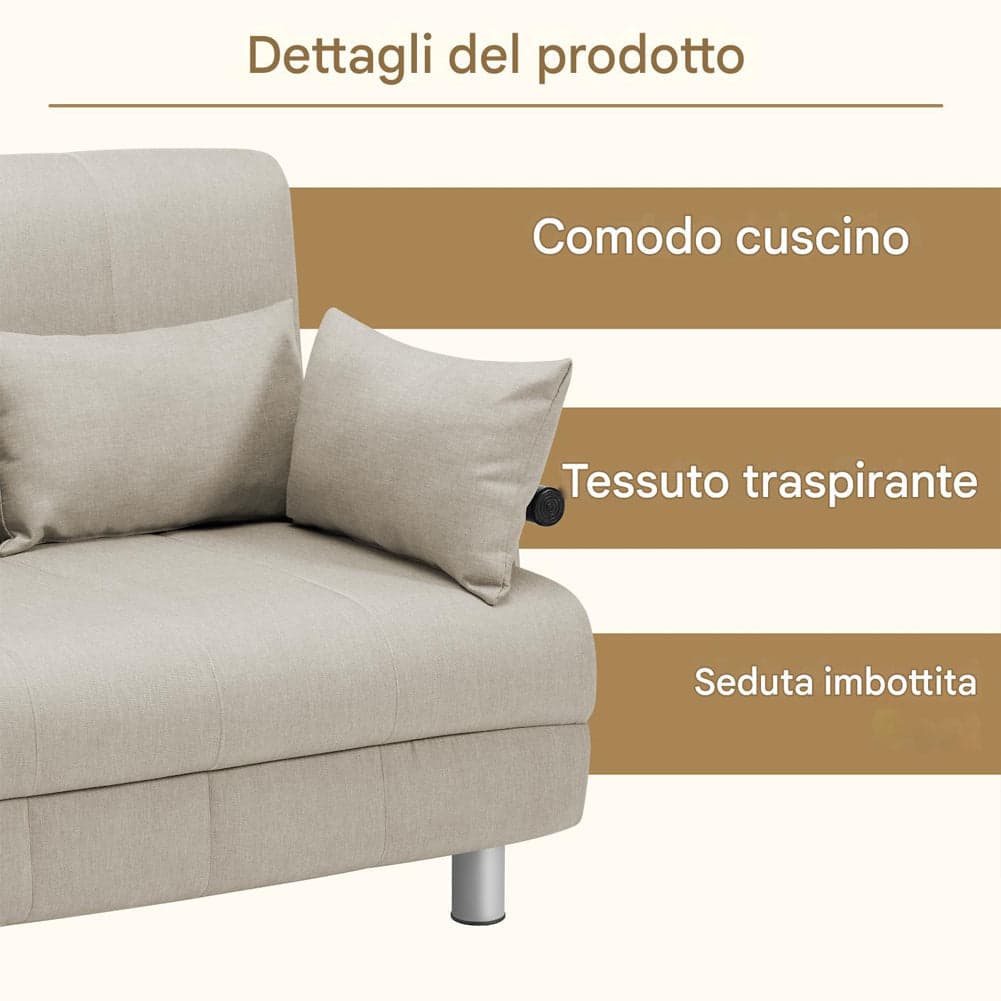 Divano Poltrona Letto 2 Posti Schienale Reclinabile in Metallo e Tessuto Salvaspazio Crema in Divani Danyx - Casoria, commercioVirtuoso.it