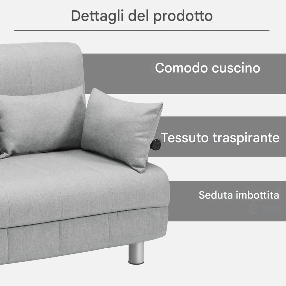 Divano Poltrona Letto 2 Posti Schienale Reclinabile in Metallo e Tessuto Salvaspazio Grigio in Divani Danyx - Casoria, commercioVirtuoso.it