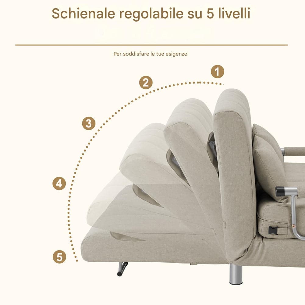 Divano Poltrona Letto 2 Posti Schienale Reclinabile in Metallo e Tessuto Salvaspazio Crema in Divani Danyx - Casoria, commercioVirtuoso.it