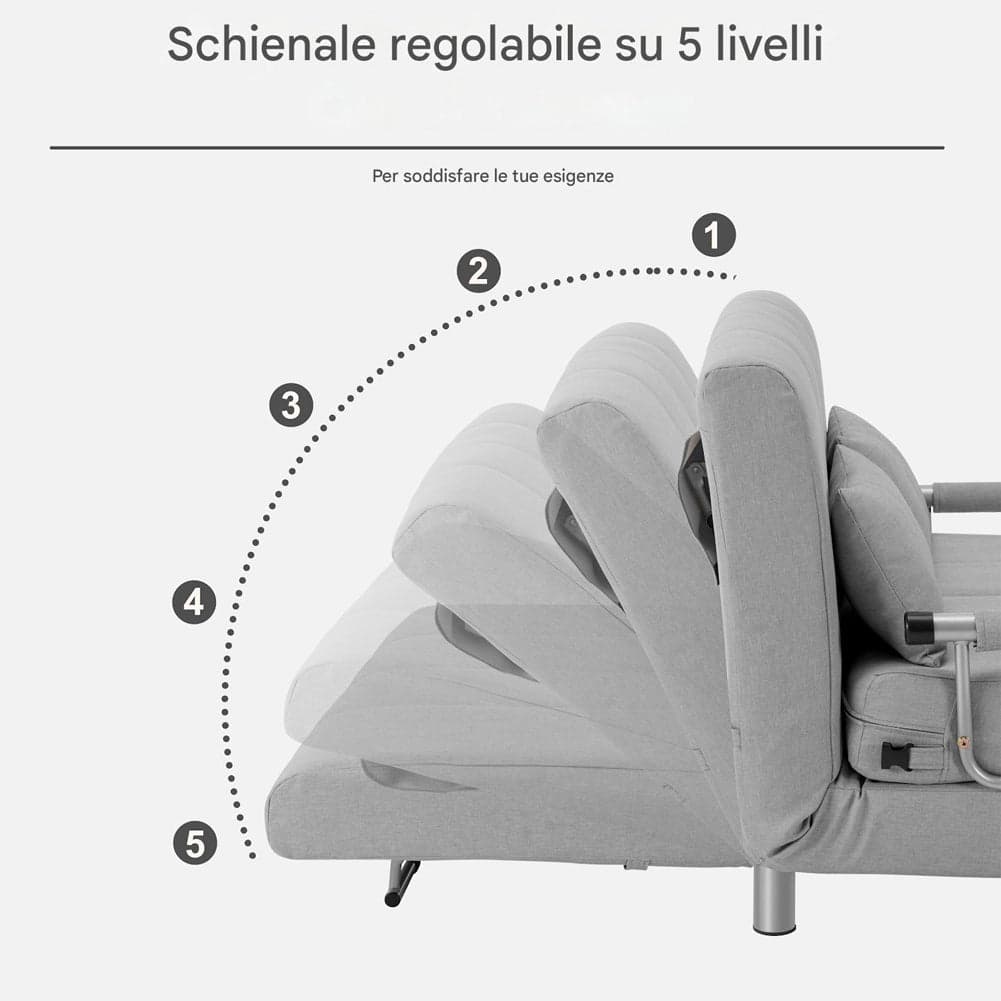 Divano Poltrona Letto 2 Posti Schienale Reclinabile in Metallo e Tessuto Salvaspazio Grigio in Divani Danyx - Casoria, commercioVirtuoso.it