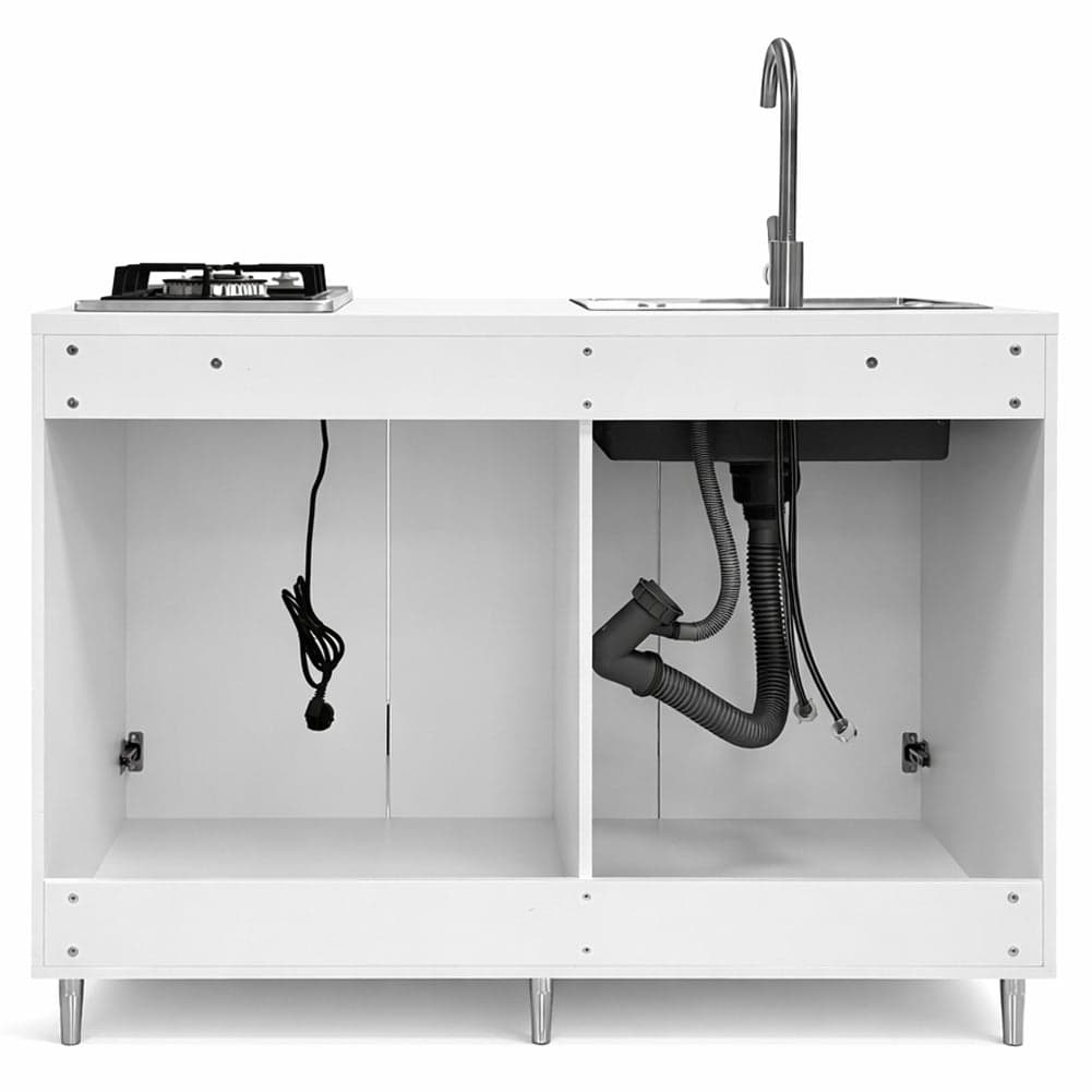 Mini Cucina Completa 120x60 Salvaspazio con 2 Fuochi Gas Lavello Acciaio e Ruote Bianco in Moduli componibili Danyx - Casoria, commercioVirtuoso.it