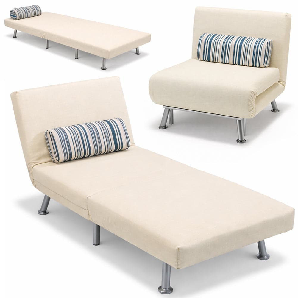 Poltrona Letto 1 Posto Schienale Reclinabile in Metallo e Tessuto 75x73x73 Salvaspazio Crema in Divani Danyx - Casoria, commercioVirtuoso.it