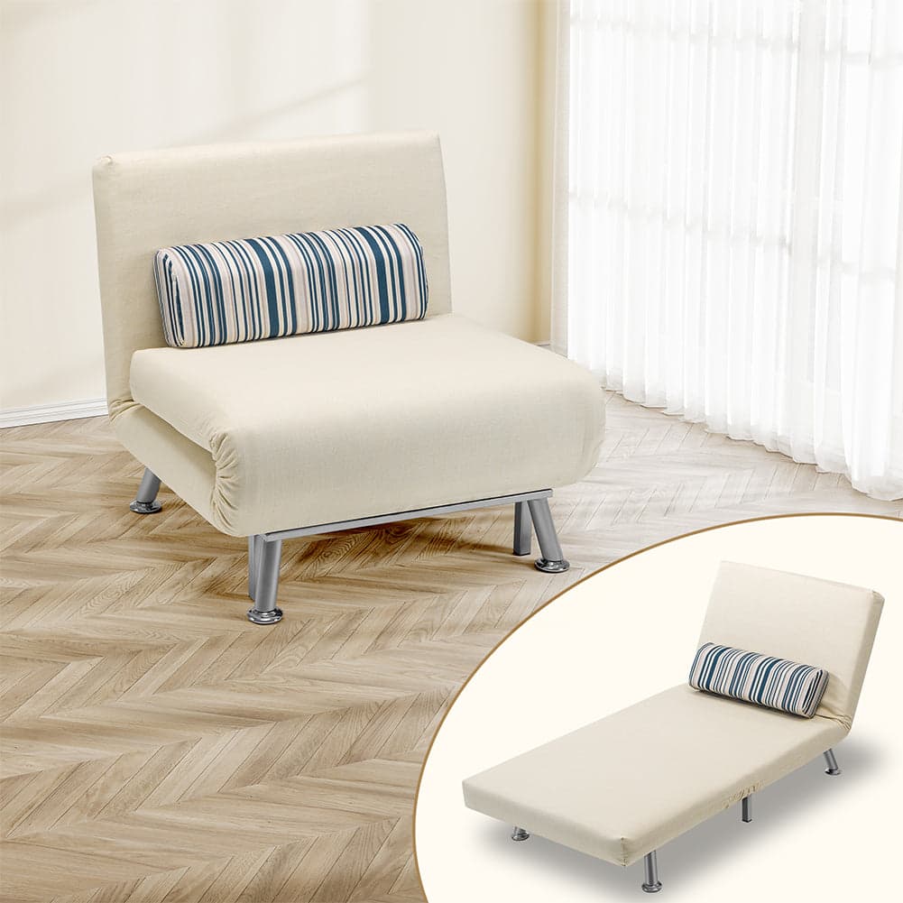 Poltrona Letto 1 Posto Schienale Reclinabile in Metallo e Tessuto 75x73x73 Salvaspazio Crema in Divani Danyx - Casoria, commercioVirtuoso.it
