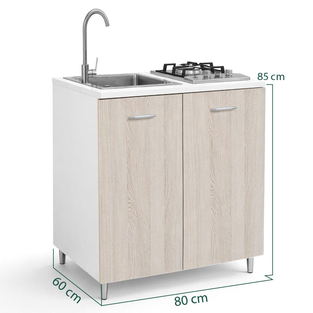 Mini Cucina Completa 80x60 Salvaspazio con 2 Fuochi Gas Lavello Acciaio e Ruote Olmo in Moduli componibili Danyx - Casoria, commercioVirtuoso.it