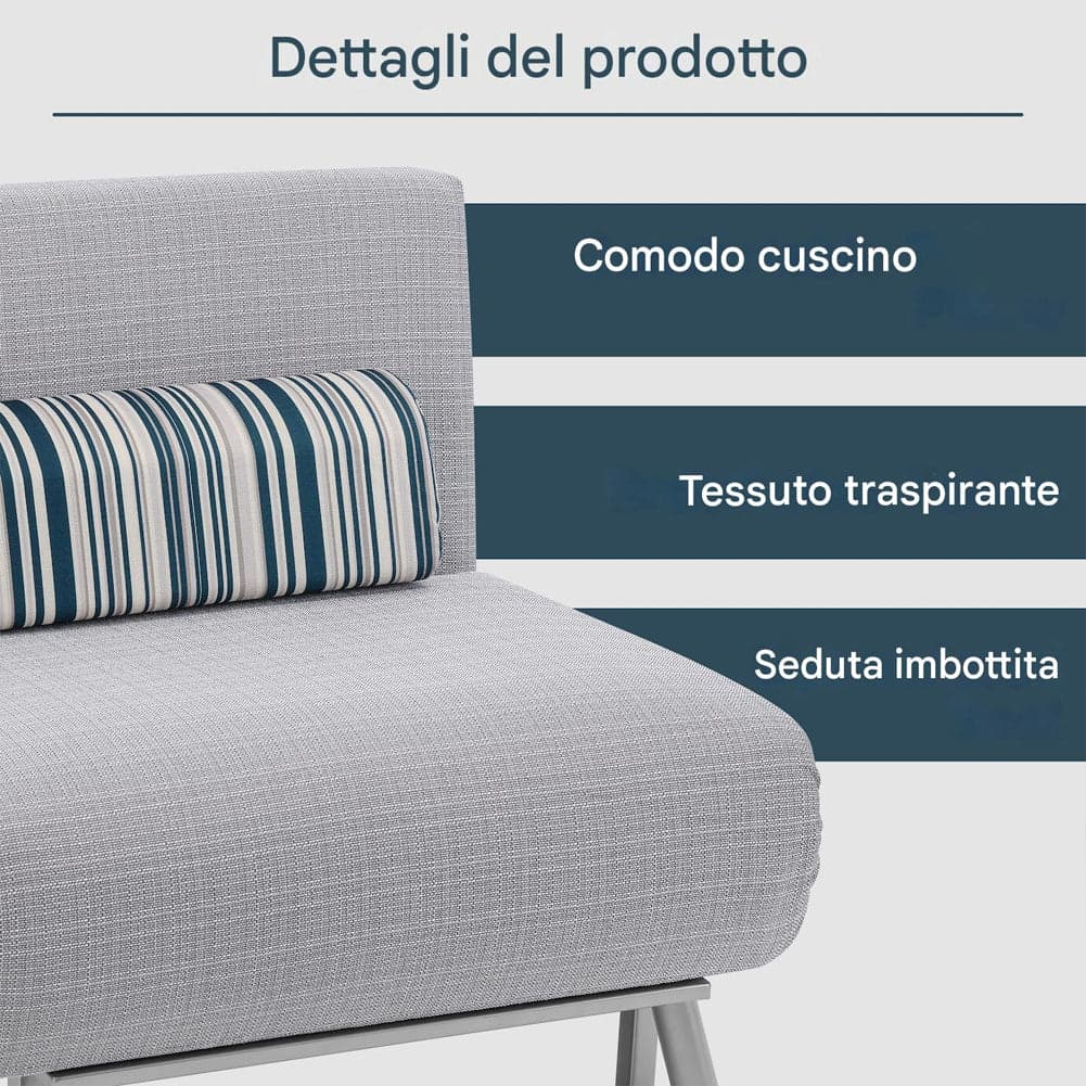 Poltrona Letto 1 Posto Schienale Reclinabile in Metallo e Tessuto 75x73x73 Salvaspazio Grigio Chiaro in Poltrone reclinabili Danyx - Casoria, commercioVirtuoso.it