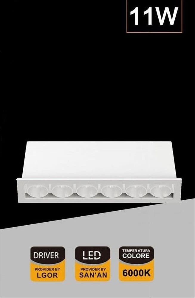 FARETTO LED RETTANGOLARE DA INCASSO BIANCO 11W LUCE CALDA NATURALE FREDDA XTD-6-B in Faretti da soffitto Trade Shop italia - Napoli, commercioVirtuoso.it