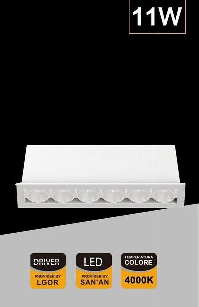 FARETTO LED RETTANGOLARE DA INCASSO BIANCO 11W LUCE CALDA NATURALE FREDDA XTD-6-B in Faretti da soffitto Trade Shop italia - Napoli, commercioVirtuoso.it