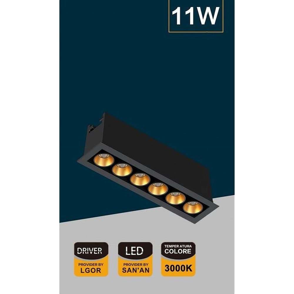 FARETTO LED RETTANGOLARE INCASSO 11W LUCE 6000K 4000K 3000K MODERNO NERO XTD-6-N in Faretti da soffitto Trade Shop italia - Napoli, commercioVirtuoso.it