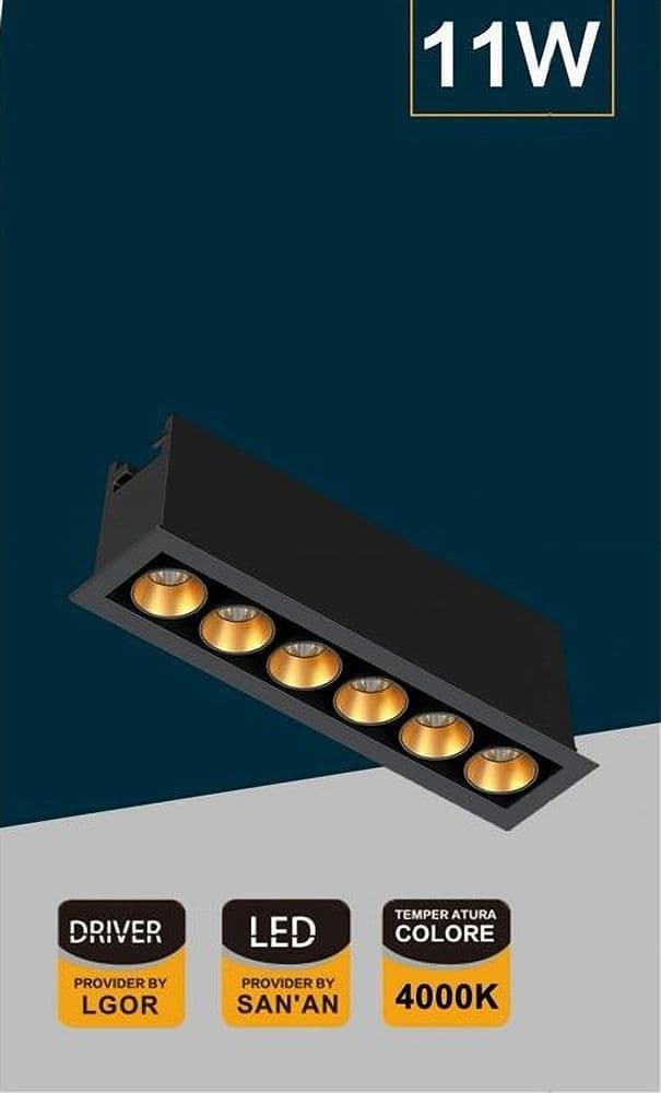 FARETTO LED RETTANGOLARE INCASSO 11W LUCE 6000K 4000K 3000K MODERNO NERO XTD-6-N in Faretti da soffitto Trade Shop italia - Napoli, commercioVirtuoso.it